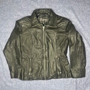 Wilsons The Leather Experts Black Moto Bombe Biker Leather Jacket Women M  Nice!